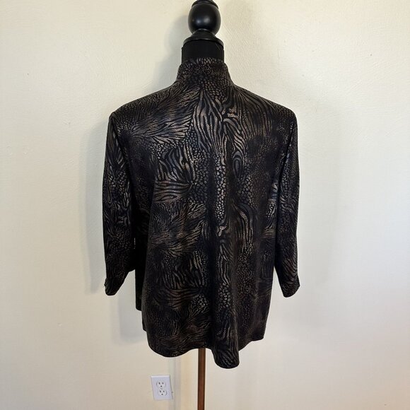 Bonworth Womens Black & Gold Animal Print Open Front Cardigan Jacket 1X - Picture 7 of 8